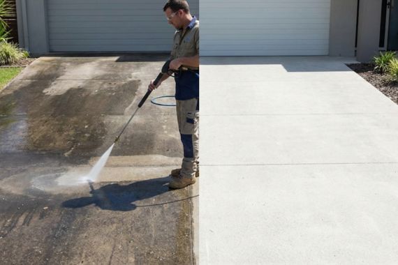 Pressure washing concrete driveway Perth